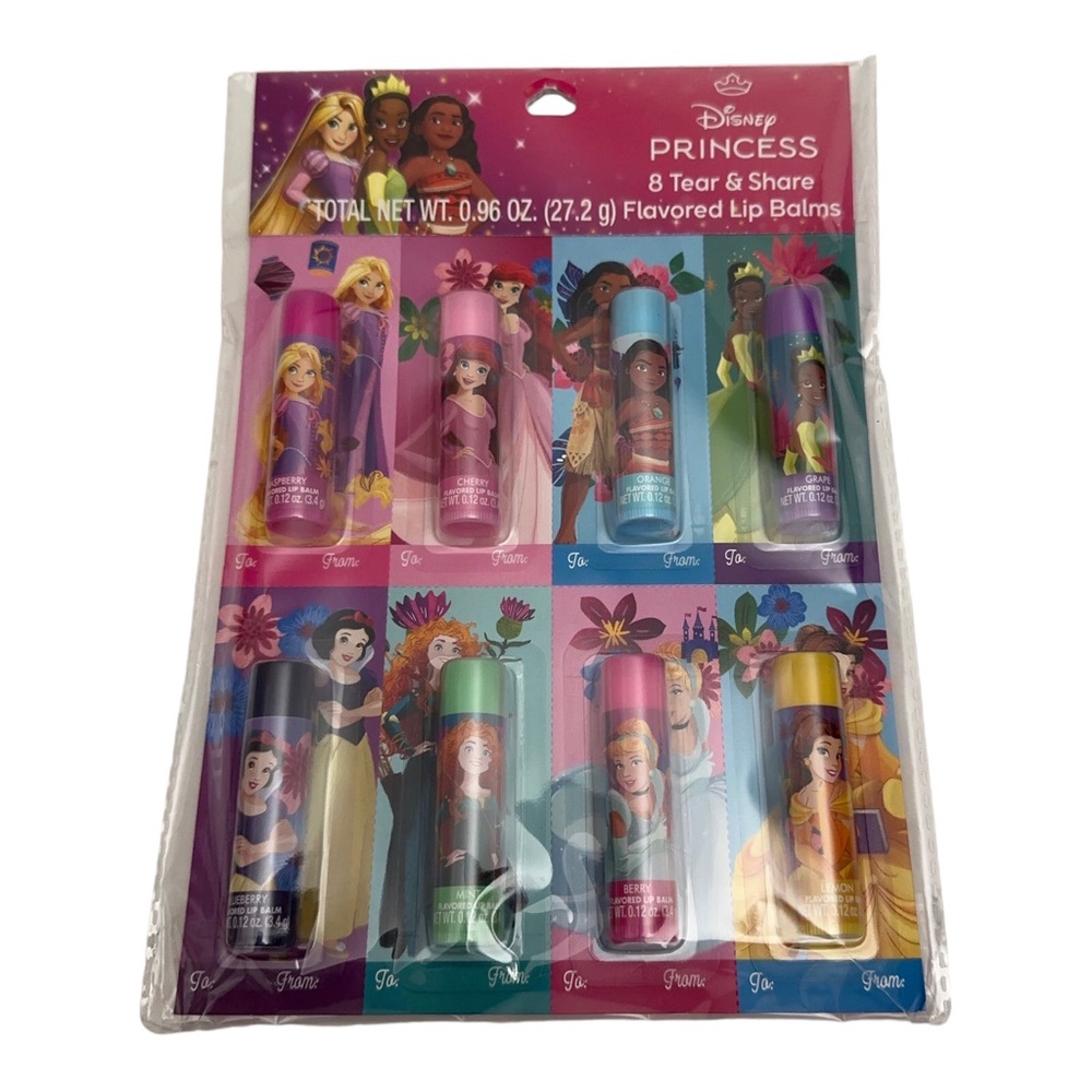 Disney Princess 8 Tear & Share Lip Balms Kids Birthday Party Gift Easter